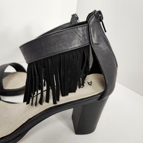 ASNY Women's Vivian High Heel Sandals Open Toe Shoes Black Fringe Ankle Strap 10 - Picture 4 of 12